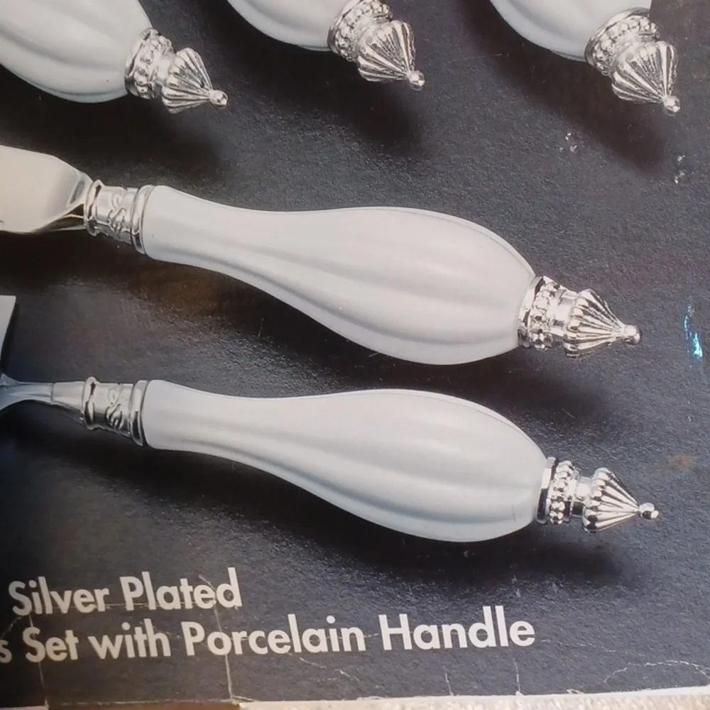 Godinger silver plated hostess set with porcelain handles